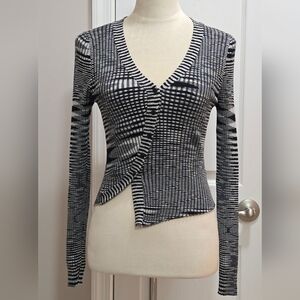 Black and white illusion long sleeve cardigan sweater ribbed  Medium